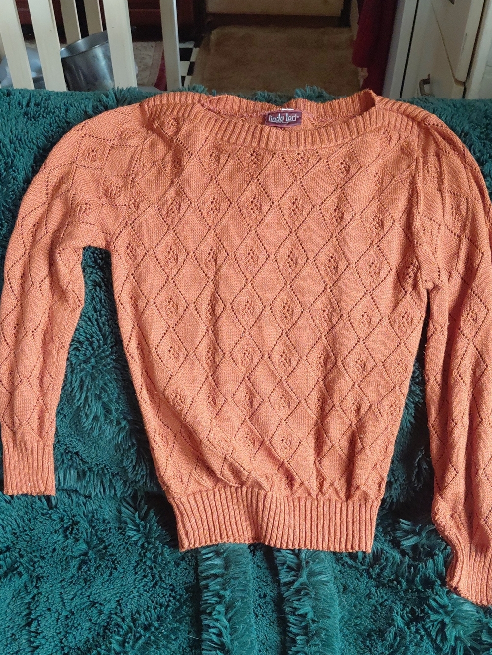 Peach Knit Diamond-Pattern Sweater for Women
